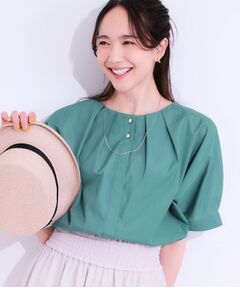 SHOO・LA・RUE / シューラルー シャツ・ブラウス | 【洗える/S-LL】大人の上品シルエット タックデザイン 5分袖ブラウス