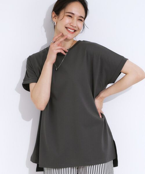 SHOO・LA・RUE / シューラルー カットソー | 【洗える/S-LL/ひんやり/UV】汗をかいても気になりにくい スリットトップス(チャコールグレー(014))