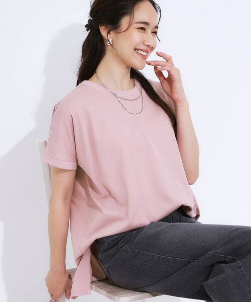 SHOO・LA・RUE / シューラルー カットソー | 【洗える/S-LL/ひんやり/UV】汗をかいても気になりにくい スリットトップス(ピンク(071))