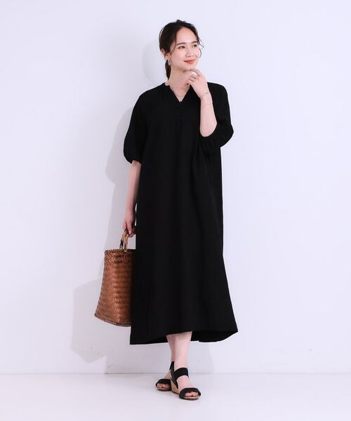 SHOO・LA・RUE / シューラルー ロング・マキシ丈ワンピース | 【S-LL/綿100%】上品さ漂う フラワージャカード 5分袖ワンピース | 詳細1