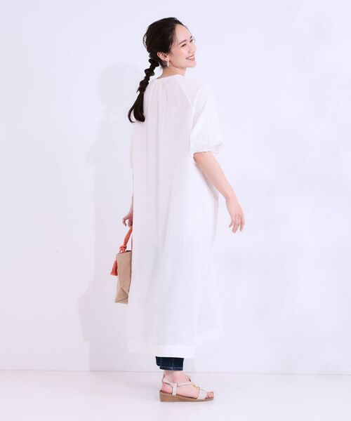 SHOO・LA・RUE / シューラルー ロング・マキシ丈ワンピース | 【S-LL/綿100%】上品さ漂う フラワージャカード 5分袖ワンピース | 詳細10