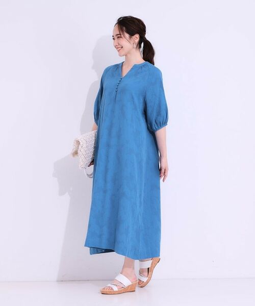 SHOO・LA・RUE / シューラルー ロング・マキシ丈ワンピース | 【S-LL/綿100%】上品さ漂う フラワージャカード 5分袖ワンピース | 詳細6