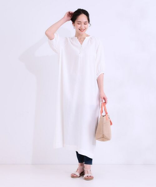 SHOO・LA・RUE / シューラルー ロング・マキシ丈ワンピース | 【S-LL/綿100%】上品さ漂う フラワージャカード 5分袖ワンピース | 詳細9