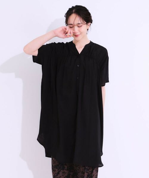 SHOO・LA・RUE / シューラルー チュニック | 【S-LL】シャーリングが目を惹く 羽織れるスラブチュニック | 詳細1