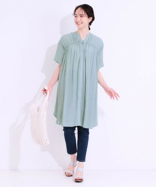 SHOO・LA・RUE / シューラルー チュニック | 【S-LL】シャーリングが目を惹く 羽織れるスラブチュニック | 詳細11
