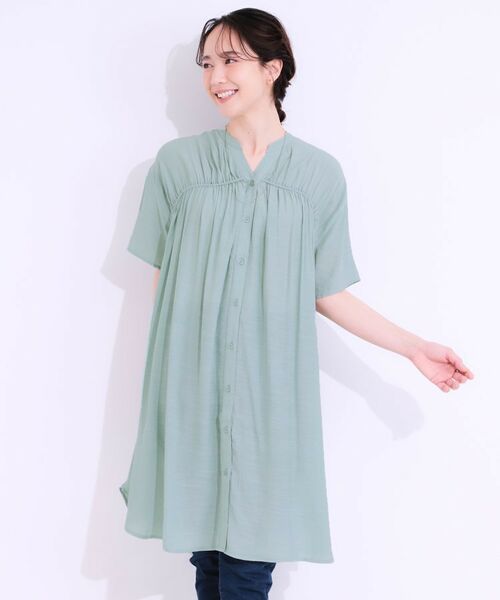 SHOO・LA・RUE / シューラルー チュニック | 【S-LL】シャーリングが目を惹く 羽織れるスラブチュニック | 詳細9