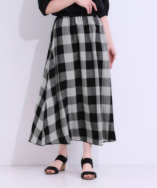 SHOO・LA・RUE / シューラルー ロング・マキシ丈スカート | 柔らかタッチが心地よい ブロックチェック ガーゼスカート | 詳細1