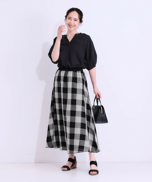 SHOO・LA・RUE / シューラルー ロング・マキシ丈スカート | 柔らかタッチが心地よい ブロックチェック ガーゼスカート | 詳細3