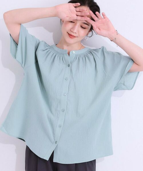 SHOO・LA・RUE / シューラルー シャツ・ブラウス | 体型カバーも叶う 大人上品なコットンボイルブラウス(ミントグリーン(021))