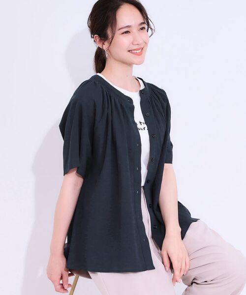 SHOO・LA・RUE / シューラルー シャツ・ブラウス | 体型カバーも叶う 大人上品なコットンボイルブラウス(ネイビー(094))