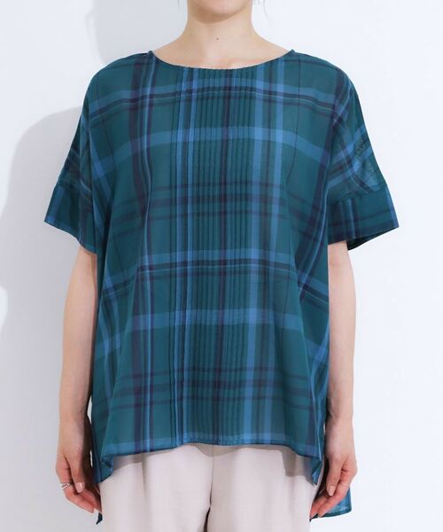 SHOO・LA・RUE / シューラルー シャツ・ブラウス | 【S-LL/体型カバー】インせず着られる ポンチョシルエット シアーチェックブラウス | 詳細12