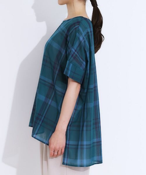 SHOO・LA・RUE / シューラルー シャツ・ブラウス | 【S-LL/体型カバー】インせず着られる ポンチョシルエット シアーチェックブラウス | 詳細13