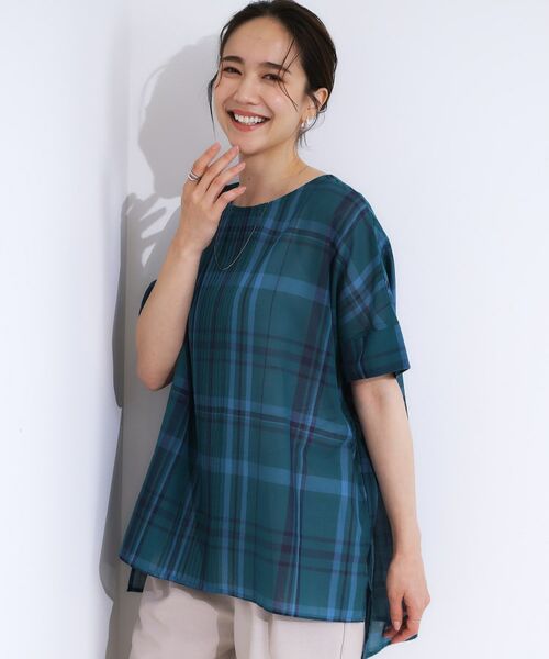 SHOO・LA・RUE / シューラルー シャツ・ブラウス | 【S-LL/体型カバー】インせず着られる ポンチョシルエット シアーチェックブラウス | 詳細2