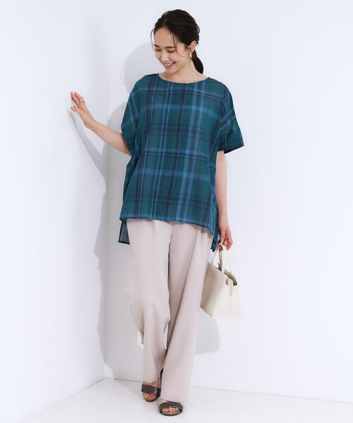 SHOO・LA・RUE / シューラルー シャツ・ブラウス | 【S-LL/体型カバー】インせず着られる ポンチョシルエット シアーチェックブラウス | 詳細3