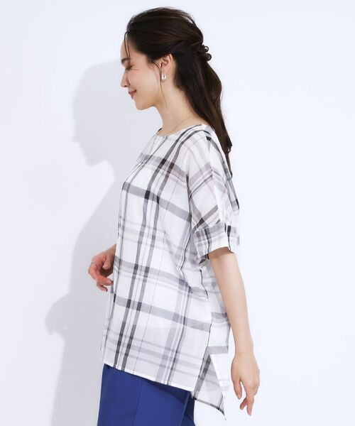 SHOO・LA・RUE / シューラルー シャツ・ブラウス | 【S-LL/体型カバー】インせず着られる ポンチョシルエット シアーチェックブラウス | 詳細5