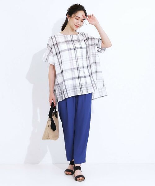 SHOO・LA・RUE / シューラルー シャツ・ブラウス | 【S-LL/体型カバー】インせず着られる ポンチョシルエット シアーチェックブラウス | 詳細6