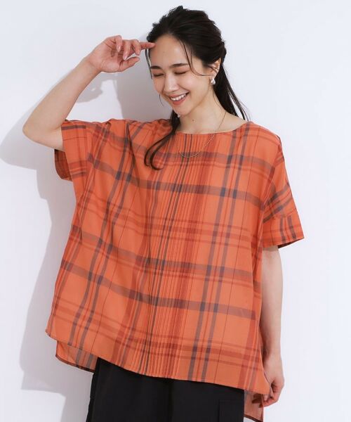 SHOO・LA・RUE / シューラルー シャツ・ブラウス | 【S-LL/体型カバー】インせず着られる ポンチョシルエット シアーチェックブラウス | 詳細8