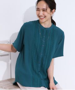 SHOO・LA・RUE / シューラルー シャツ・ブラウス | 【S-LL】さらりと大人上品 レース切替半袖ブラウス