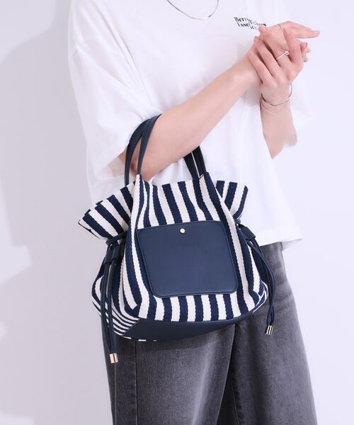 SHOO・LA・RUE / シューラルー トートバッグ | 【2WAY】素材コンビトートバッグ(ネイビー(394))