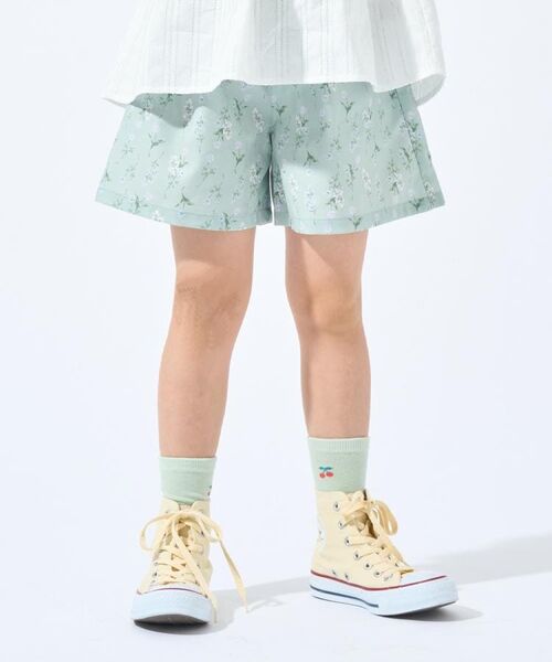SHOO・LA・RUE / シューラルー ショート・ハーフ・半端丈パンツ | 【100-150cm/撥水】上品なボタニカル柄 ハートポケットショートパンツ(ライトグリーン(020))