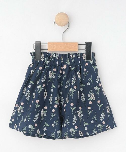 SHOO・LA・RUE / シューラルー ショート・ハーフ・半端丈パンツ | 【100-150cm/撥水】上品なボタニカル柄 ハートポケットショートパンツ(ネイビー(094))