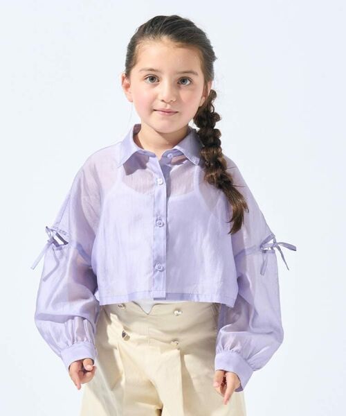 SHOO・LA・RUE / シューラルー シャツ・ブラウス | 【130-150cm】程よい肌見せが叶う クロップドシアーシャツ | 詳細9