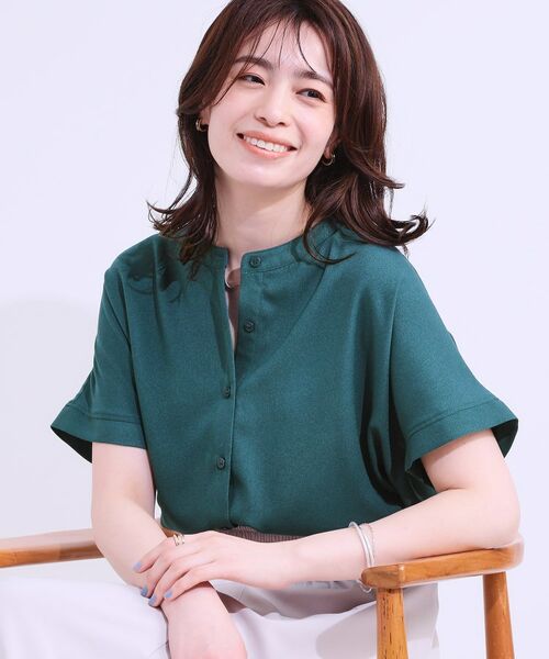 SHOO・LA・RUE / シューラルー シャツ・ブラウス | 【洗える/プチプラ】大人の抜け感をプラスする バンドカラーシャツ(ブルーグリーン(097))
