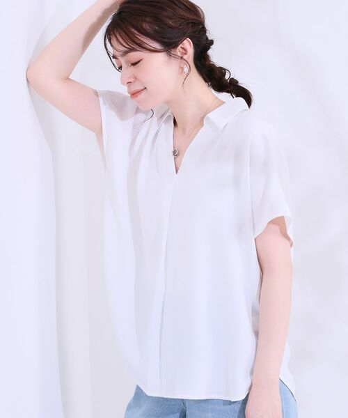 SHOO・LA・RUE / シューラルー シャツ・ブラウス | 【洗える/S-LL/プチプラ】さらっとすっきりきれい見え スキッパーブラウス(ホワイト(001))