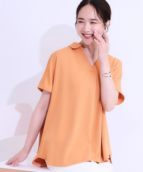 SHOO・LA・RUE / シューラルー シャツ・ブラウス | 【洗える/S-LL/プチプラ】さらっとすっきりきれい見え スキッパーブラウス(オレンジ(066))
