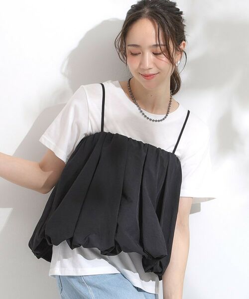 SHOO・LA・RUE / シューラルー その他トップス | 【S-LL/2点セット】バルーンキャミ+Tシャツセット(ブラック(019))