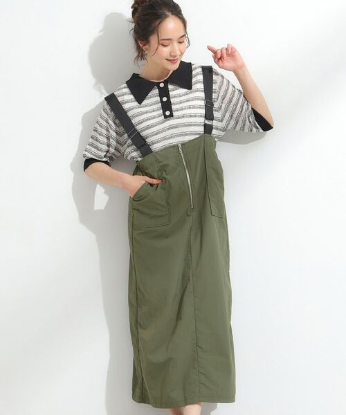 SHOO・LA・RUE/シューラルー 【S-LL】ナイロンハーフジップジャンスカ カーキ(027) 01(S)