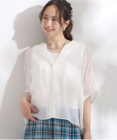 SHOO・LA・RUE / シューラルー シャツ・ブラウス | 程よいシアー感 ポケットドルマン5分袖シャツ