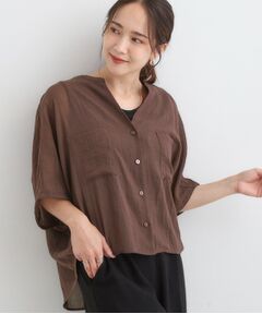 SHOO・LA・RUE / シューラルー シャツ・ブラウス | 程よいシアー感 ポケットドルマン5分袖シャツ