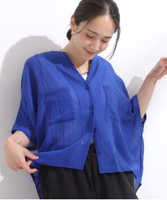 SHOO・LA・RUE / シューラルー シャツ・ブラウス | 程よいシアー感 ポケットドルマン5分袖シャツ