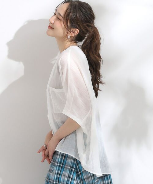 SHOO・LA・RUE / シューラルー シャツ・ブラウス | 程よいシアー感 ポケットドルマン5分袖シャツ | 詳細10