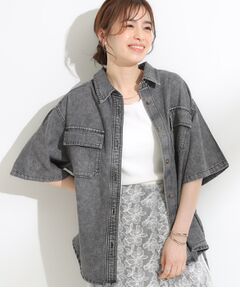 SHOO・LA・RUE / シューラルー シャツ・ブラウス | 【S-LL】こなれ感ある着こなしに ケミカルウォッシュ5分袖デニムシャツ