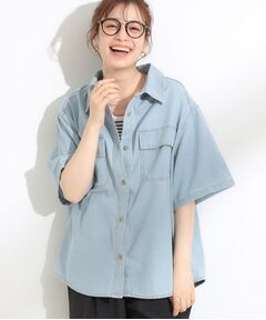 SHOO・LA・RUE / シューラルー シャツ・ブラウス | 【S-LL】こなれ感ある着こなしに ケミカルウォッシュ5分袖デニムシャツ
