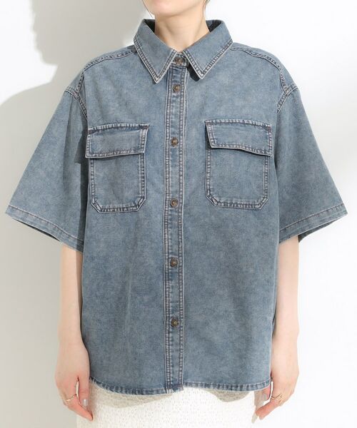 SHOO・LA・RUE / シューラルー シャツ・ブラウス | 【S-LL】こなれ感ある着こなしに ケミカルウォッシュ5分袖デニムシャツ | 詳細13