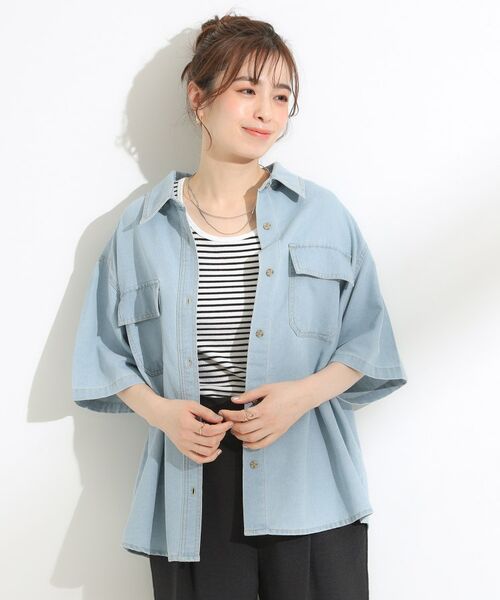 SHOO・LA・RUE / シューラルー シャツ・ブラウス | 【S-LL】こなれ感ある着こなしに ケミカルウォッシュ5分袖デニムシャツ | 詳細5
