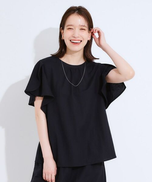 SHOO・LA・RUE / シューラルー カットソー | 【セットアップ可/ひんやり/S-LL】きちんと感のあるフリル袖トップス | 詳細1