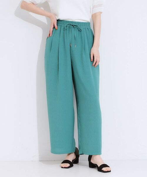 SHOO・LA・RUE / シューラルー パンツ | 【S-LL/ひんやり】さらりと涼やか イージーワイドパンツ(グリーン(022))