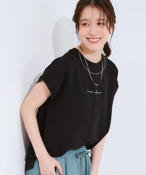 SHOO・LA・RUE/シューラルー 【S-LL/ひんやり/洗濯後しわになりにくい】程よいシアー感 ロゴTシャツブラウス ブラック(019) 02(M) SHOO・LA・RUE/シューラルー 【S-LL/ひんやり/洗濯後しわになりにくい】程よいシアー感 ロゴTシャツブラウス ブラック(019) 02(M)