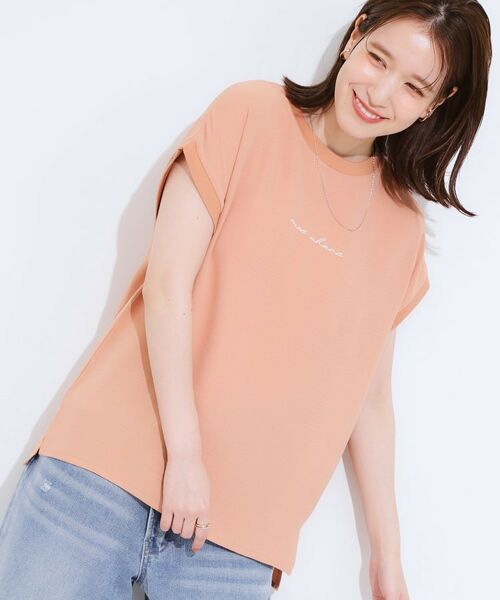 SHOO・LA・RUE/シューラルー 【S-LL/ひんやり/洗濯後しわになりにくい】程よいシアー感 ロゴTシャツブラウス オレンジ(066) 03(L) SHOO・LA・RUE/シューラルー 【S-LL/ひんやり/洗濯後しわになりにくい】程よいシアー感 ロゴTシャツブラウス オレンジ(066) 03(L)