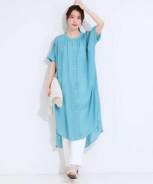 SHOO・LA・RUE / シューラルー ミニ丈・ひざ丈ワンピース | 【洗える/S-LL/ひんやり】ふんわり軽やかに 前あきロングシャツ | 詳細1