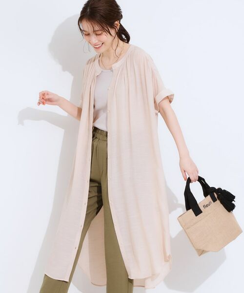 SHOO・LA・RUE / シューラルー ミニ丈・ひざ丈ワンピース | 【洗える/S-LL/ひんやり】ふんわり軽やかに 前あきロングシャツ(ベージュ(052))