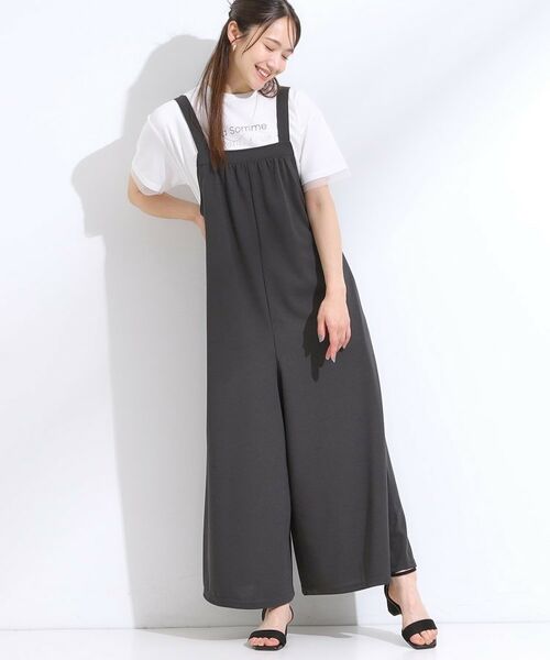 SHOO・LA・RUE/シューラルー 【洗える/S-LL】裏がサラサラ やわらか ギャザーサロペット チャコールグレー(014) 02(M) SHOO・LA・RUE/シューラルー 【洗える/S-LL】裏がサラサラ やわらか ギャザーサロペット チャコールグレー(014) 02(M)