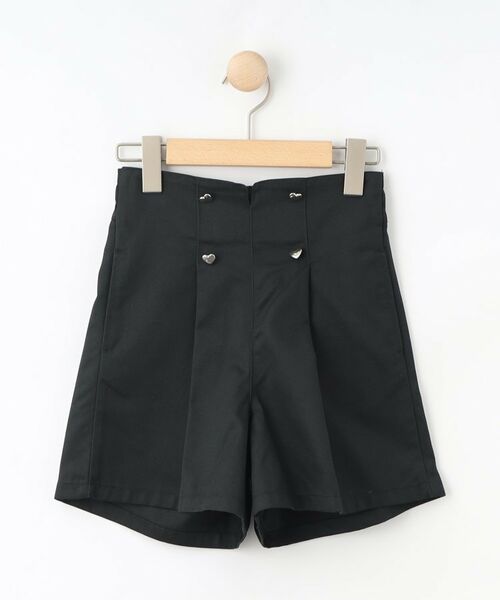 SHOO・LA・RUE / シューラルー ショート・ハーフ・半端丈パンツ | 【130-150cm】ハートモチーフに心ときめく ハイウエストショートパンツ(ブラック(019))