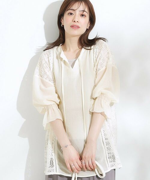 SHOO・LA・RUE / シューラルー シャツ・ブラウス | 【着丈選べる】一枚でこなれ見え サイドレースブラウス(オフホワイト(003))