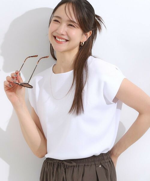 SHOO・LA・RUE / シューラルー ニット・セーター | 【洗える/S-LL/ひんやり】さらりと好印象 総針フレンチスリーブニット(オフホワイト(003))