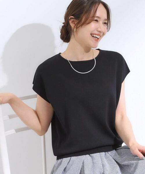 SHOO・LA・RUE / シューラルー ニット・セーター | 【洗える/S-LL/ひんやり】さらりと好印象 総針フレンチスリーブニット(ブラック(019))
